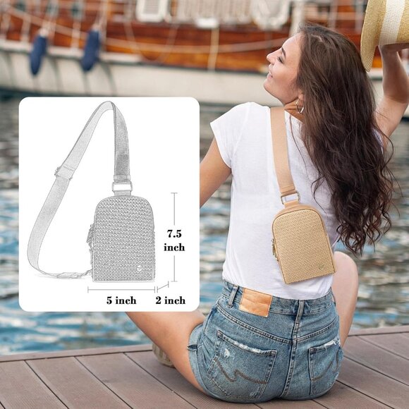 Straw Crossbody Bag Women's Small Sling Bag Travel Purse RFID Blocking - Picture 3 of 8